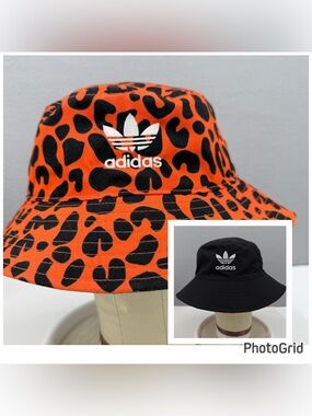 Adidas x Rich Mnisi Unisex OSFM Orange Leopard Print Black Reversible Bucket Hat